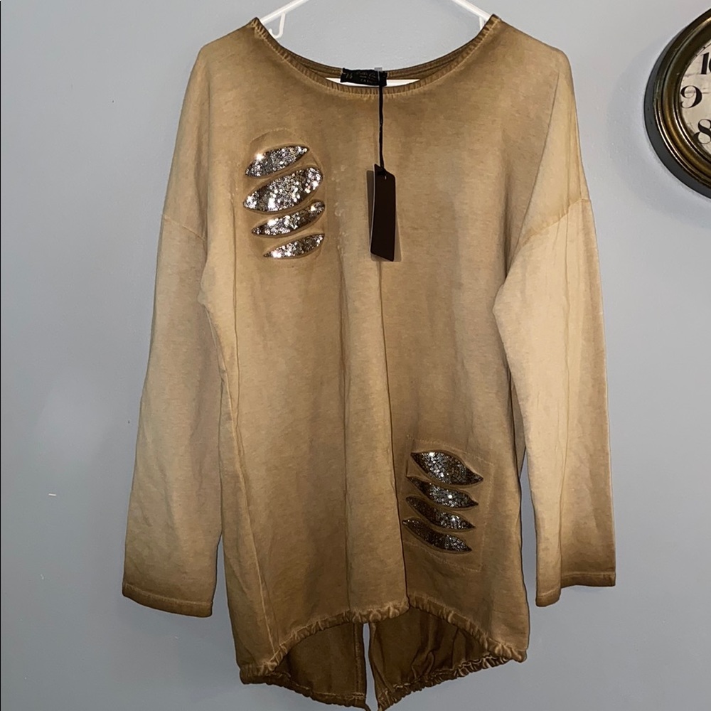Tan Sweater with Sequin Accents
